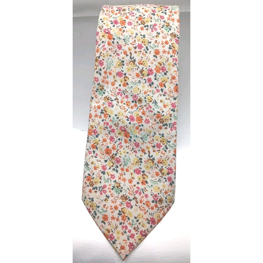 Stafford Cotton Men's Tie‎ White Pastel Floral Pattern Easter 59" x 3"